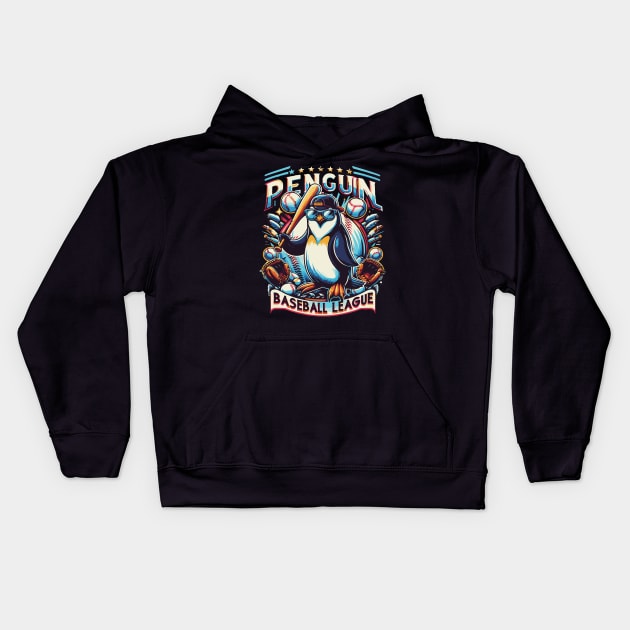 Penguin Baseball Tribute - Penguin Baseball League - Baseball Gift Kids Hoodie by TributeDesigns